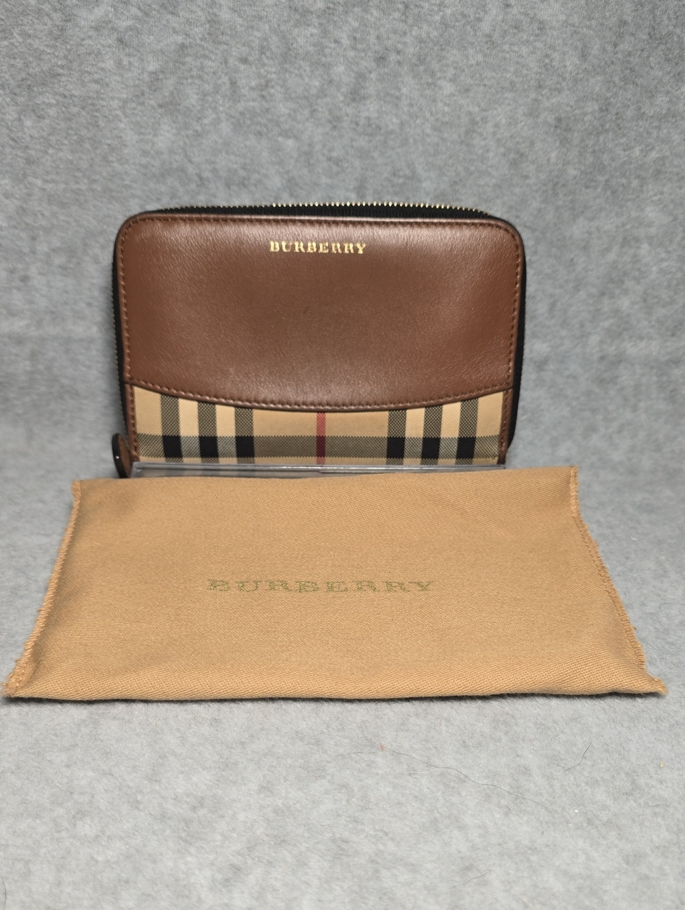 Burberry Haymarket Check Fabric and Leather Zip Around Wallet